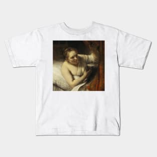 A Woman in Bed by Rembrandt Kids T-Shirt